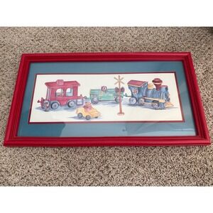 Kids Room Wall Art Teddy Bear Express Train Kindergarten Classroom Decor Frame